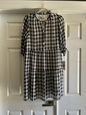 Nanette Lepore Tiered Gingham Half Sleeve Black & White Check Dress Size 8  Women | eBay