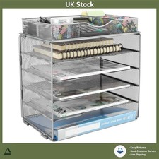 Image of Modern 5 Tier Metal Mesh A4 Desk Tray Paper Organiser Filing Rack Silver 34cm