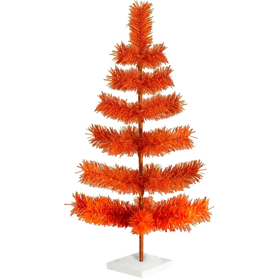 Matte Orange Tinsel Christmas Tree Halloween Decor with Stand Base Included - Image 2 of 4