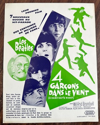 A HARD DAYS NIGHT FRENCH FLYER GARCONS DANS LE VENT 1964 BEATLES SCENARIO A4