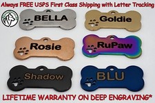Bone Pet ID Tag - Paw Custom, Stainless Steel, Double-Sided, Paw Design Warranty