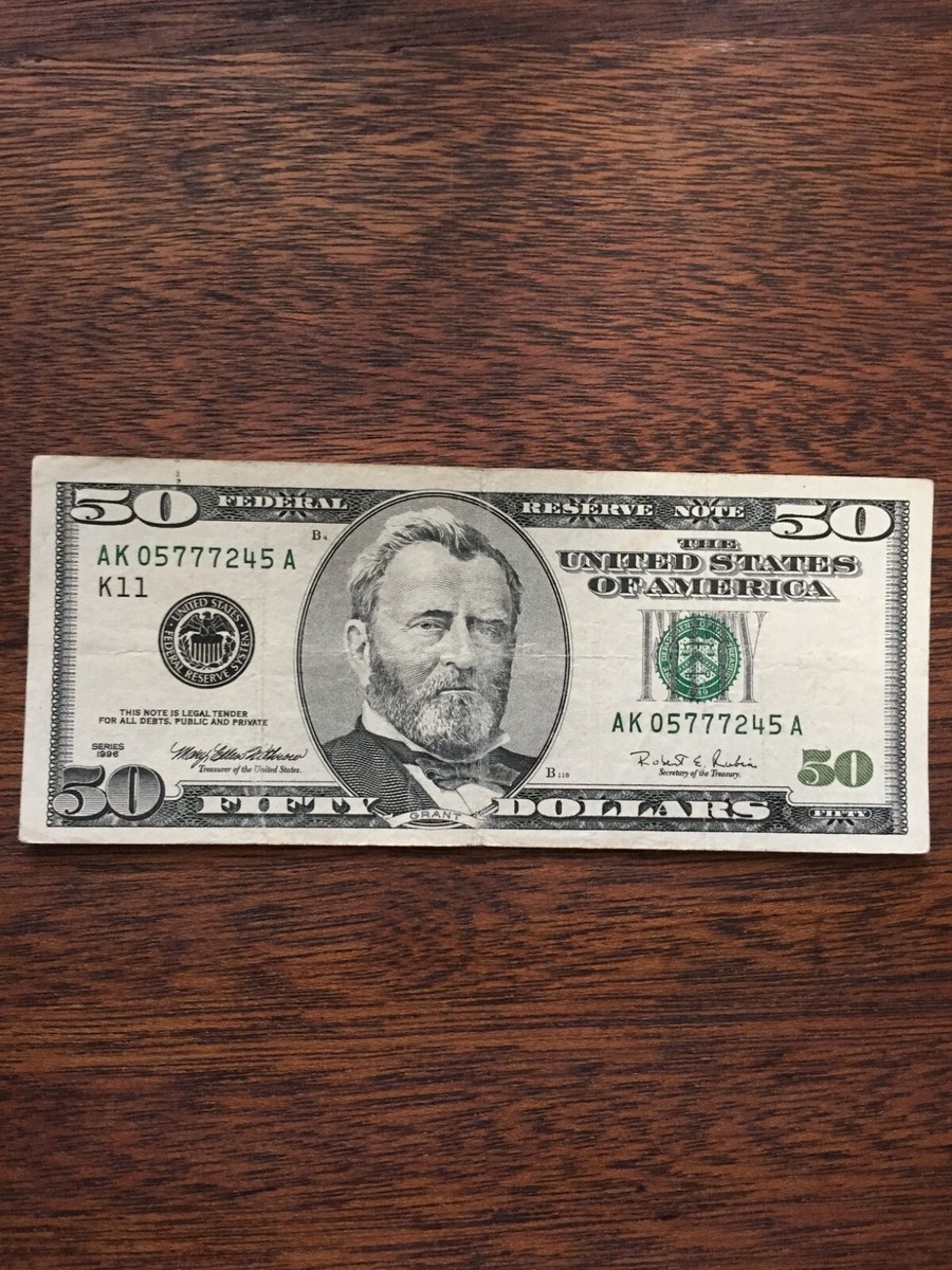 1996 50 DOLLAR BILL-FEDERAL RESERVE NOTE-DALLAS DISTRICT K/11 #1