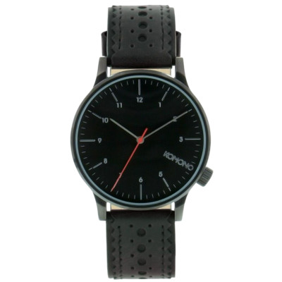 Neu Komono Winston Brogue Jet Black Armbanduhr Uhr en Ø 41 mm