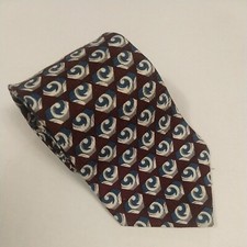 100% Silk Burgundy Blue Gray Checkered Geometric Necktie Tie Made in USA