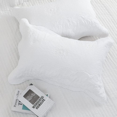 Pillow Shams Standard Size Set Of 2 Ultra Soft Breathable Quilted Embroidery Pil - Picture 6 of 9