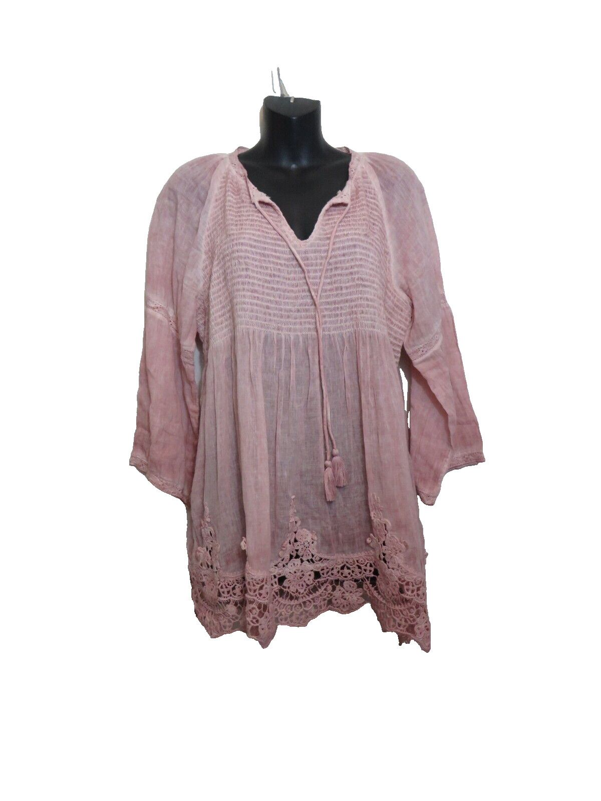 Soft Surroundings Size Medium Smocked Split Neck … - image 1