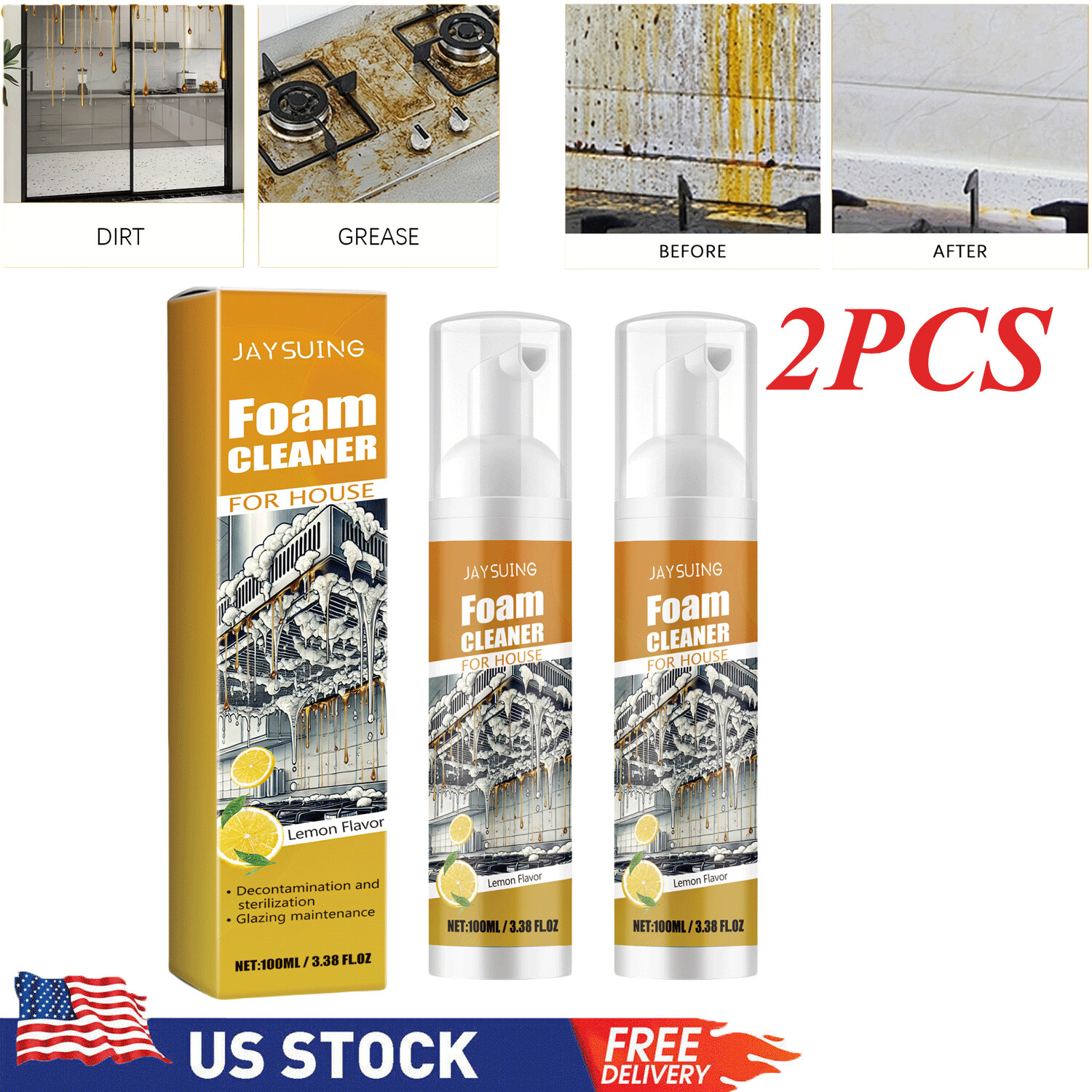 2PCS Multi-Functional household foam cleaner, kitchen stain remover foam spray