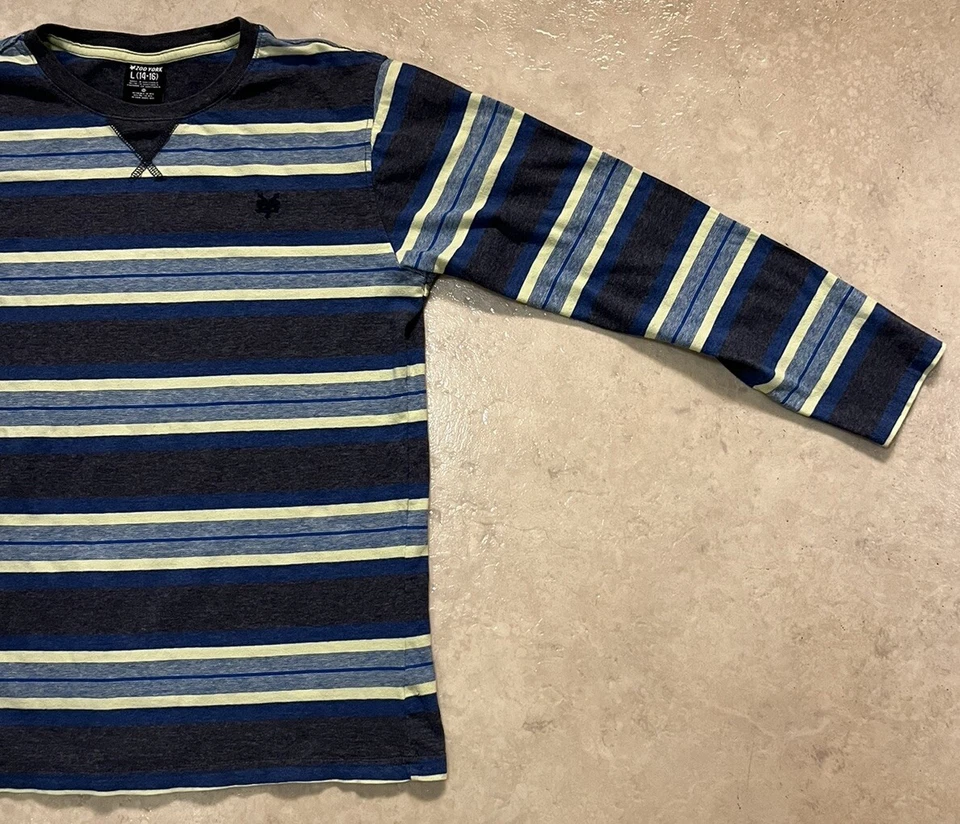 Camisa Zoo York Juvenil Talla L (14/16) Gris - Azul Rayas Logo Cuello Redondo Manga Larga Foto 3 de 4