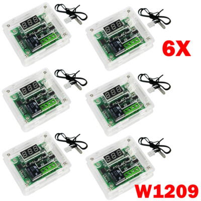 6PC W1209 DC12V Digital Thermostat Temperature Control Switch Sensors With Case