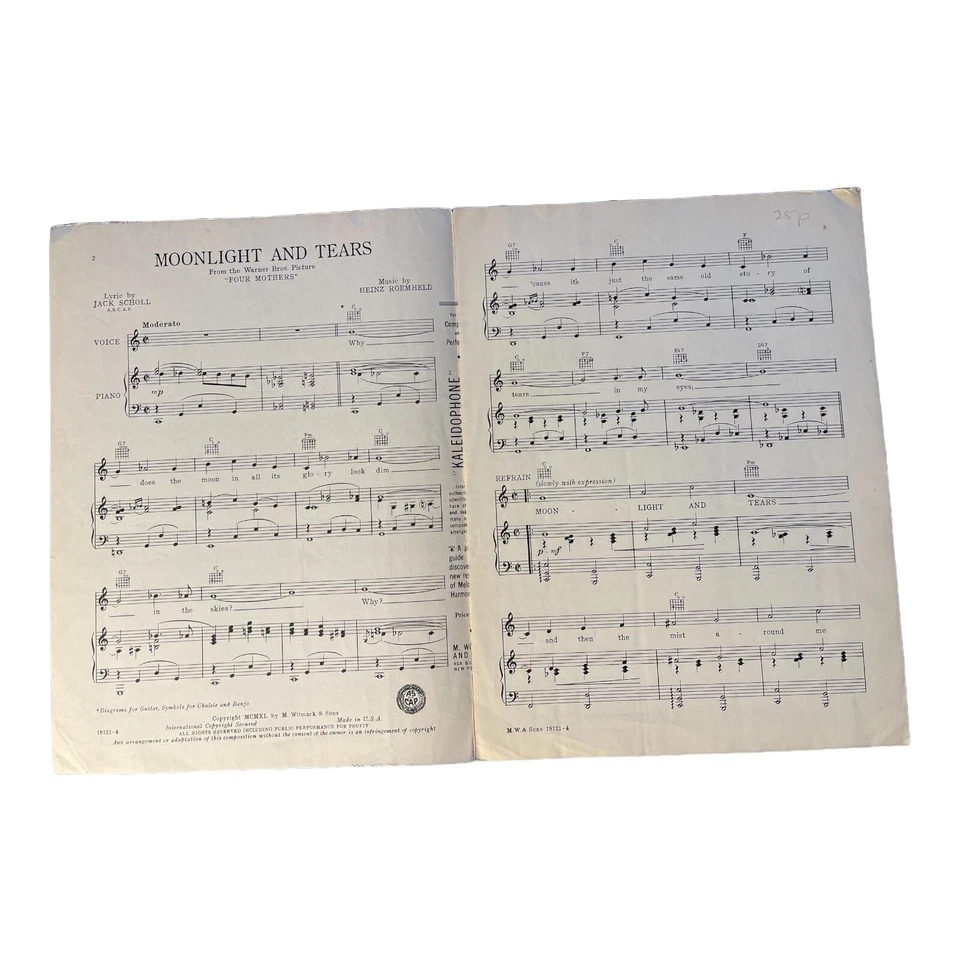 Partituras Moonlight And Tears Four Mothers Warner Bros Scholl Roemheld 1940 Foto 3 de 4