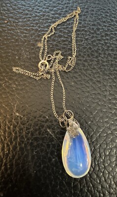 Sterling Silver Opalite Gemstone Pendant for Necklace 18'' long
