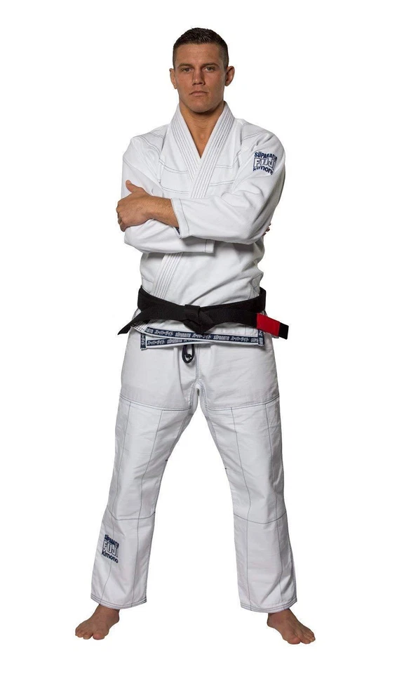 Fuji Suparaito Super Lightweight Mens Brazilian Jiu-Jitsu BJJ Gi - White w Navy - Image 3 of 4