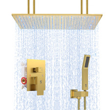 LED 16x32-inch Brushed Gold Luxury Ceiling Rainfall Shower Head Set w/ Handheld