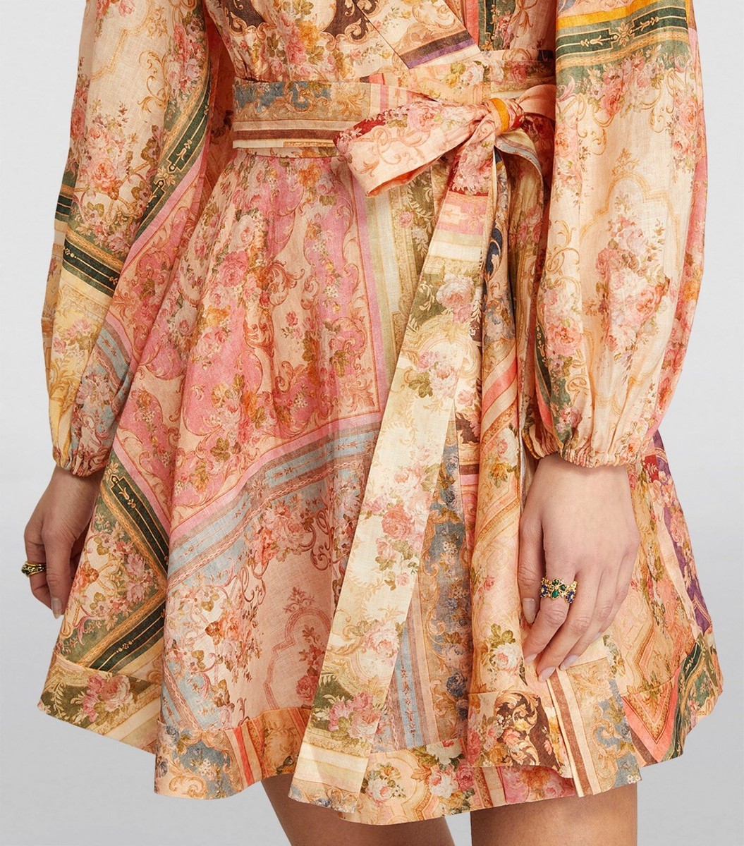 NWOT Zimmermann August Patch Floral Linen Wrap Mini Dress