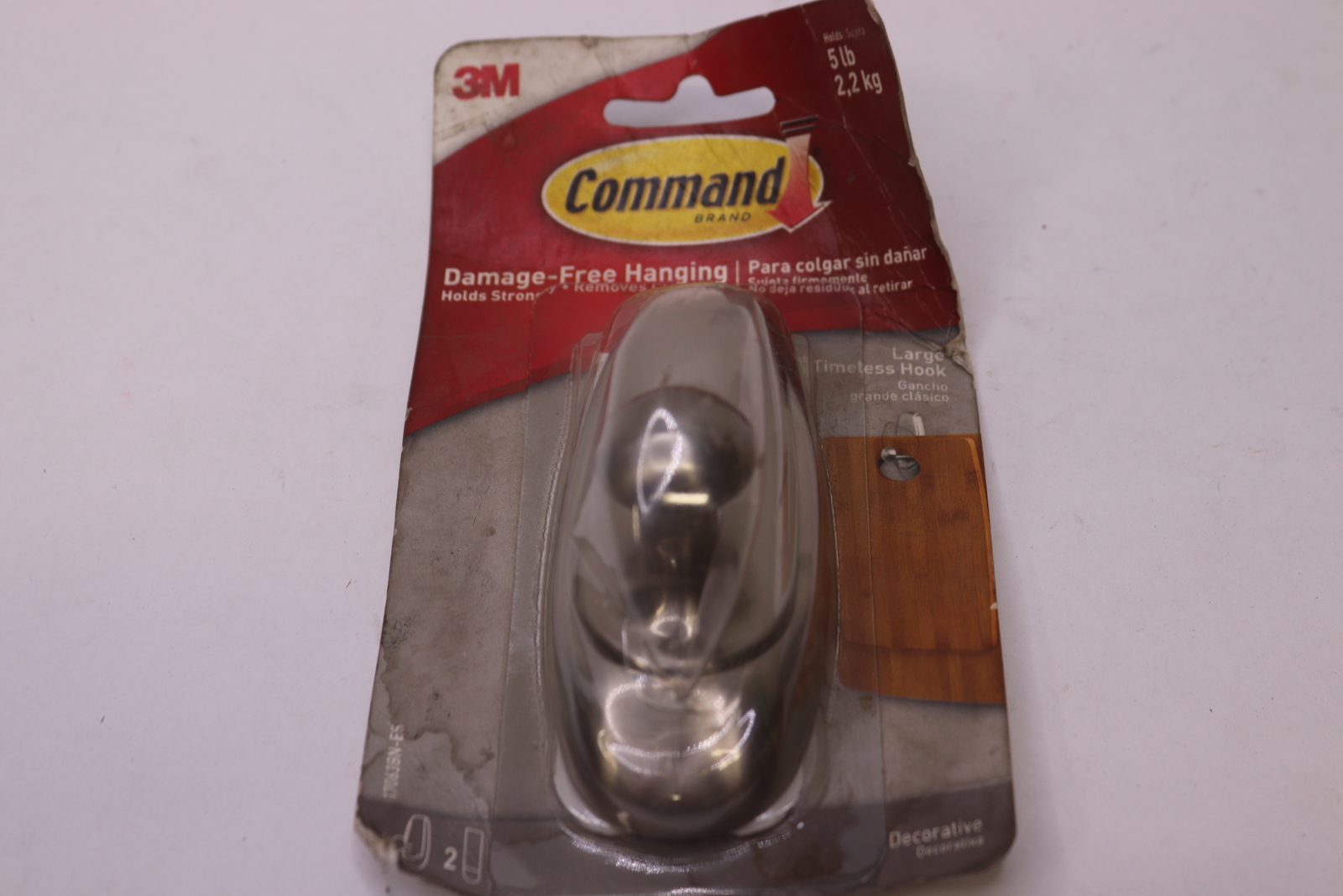 3M Command Decorative Hook With Adhesive Brushed Nickel Large 17063BN-ES