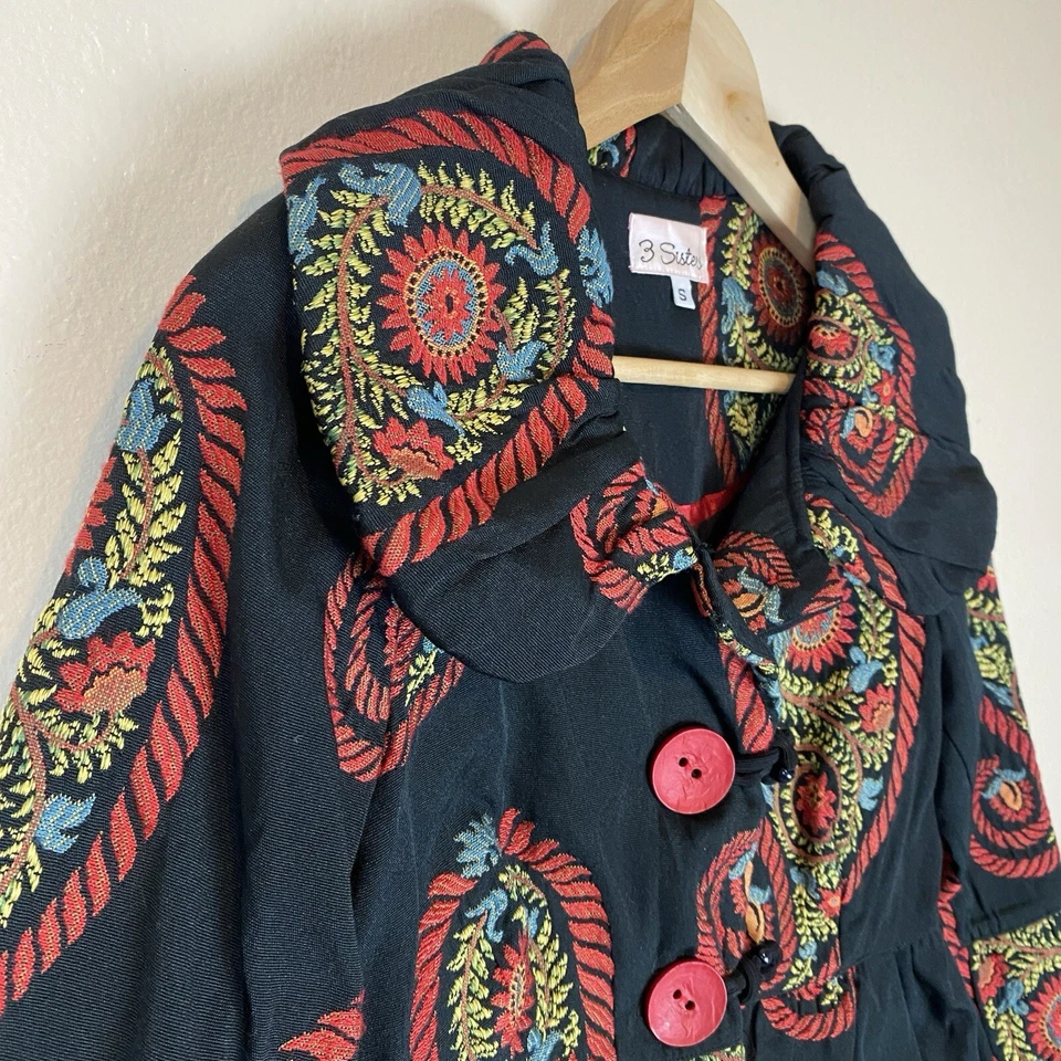 Chaqueta Tapiz 3 Hermanas Talla S Cachemira Brocado Peplum Artístico Boho Funky De Colección Y2K Foto 4 de 4