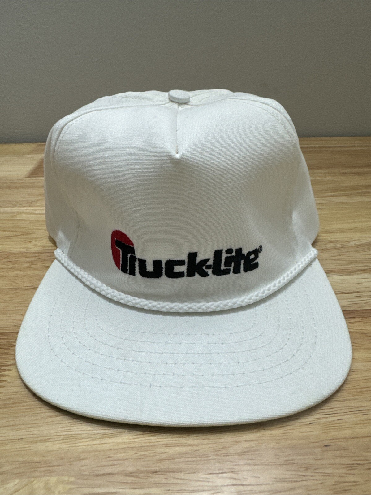 Vintage Solid White Truck-lite Trucker Hat With Strap Closure Made In USA