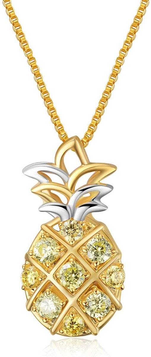 Sterling Silver Pineapple Necklace Gold Plated Pendant Jewelry