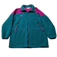 VTG 90s COLUMBIA FLEECE JACKET Women's Medium MADE IN USA Y2K Purple Green