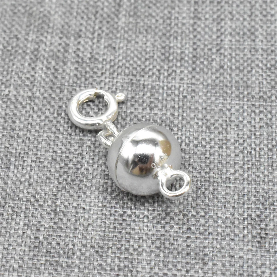 925 Sterling Silver Round Ball Magnetic Clasp w/ Spring Ring Clasp for Necklace - Image 3 of 4