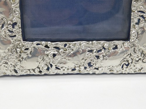 Edwardian Sterling Silver Floral Pattern Picture Frame Antique 1906 Birmingham - Picture 5 of 11