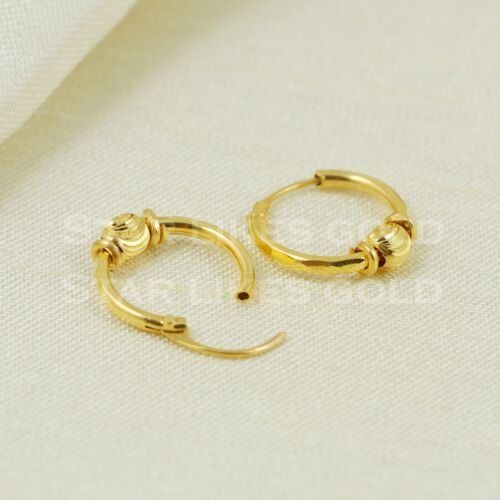 Gold Earrings 18K Gold hoop Earrings 18K Real Gold Earrings Bali - Picture 2 of 6