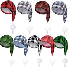 Mens Adjustable Plaid Sleeping Cap Night Christmas Sleepwear Hat with Pom Ball