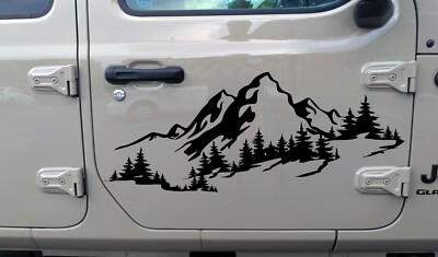 Mountains and Forest Vinyl Decal V7 | 4x4 Camping RV Graphics | Die Cut Sticker