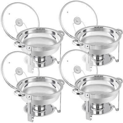 5QT Chafing Dish Buffet Set 4Pack w/Glass Lid&Lid Holder Round Chafers for Party