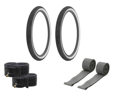 #ad 2 TIREs 26” X 1.75quot; WHITE WALL BRICK BUNDLE WITH 2 TUBES amp; RIM STRIPS DURO $43.99