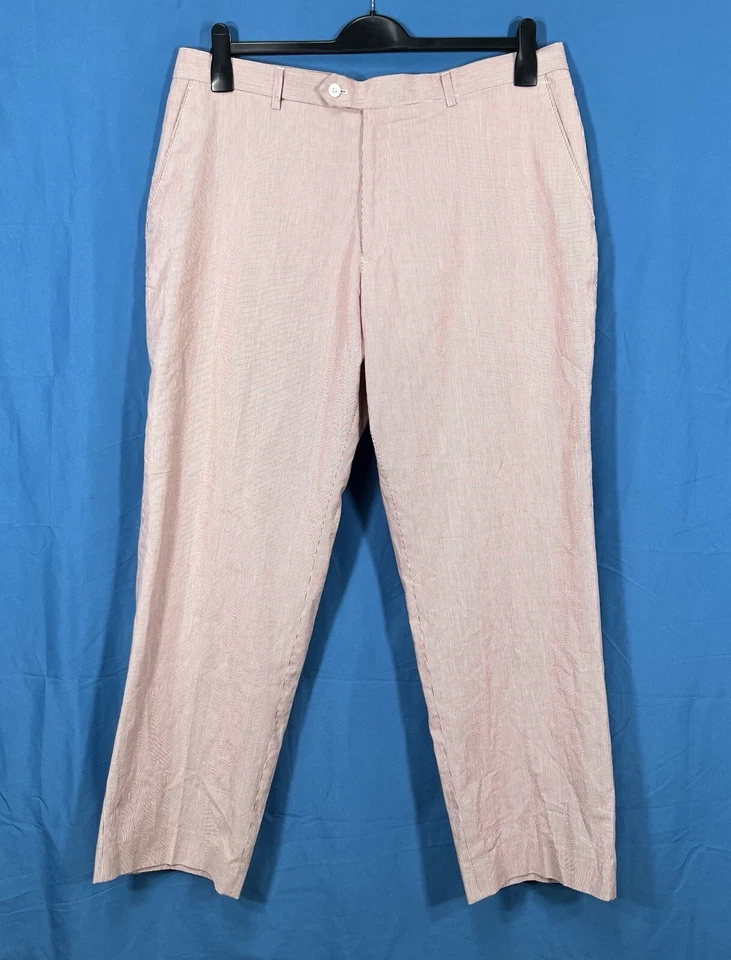 Pantalones de vestir nuevos sin etiquetas Alan Flusser rojo/blanco a rayas sarga acanalada PIERNA RECTA 38x30 Foto 2 de 4