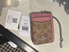 NWT Coach Zip Card Case In Signature Canvas Silver/ Dusty Pink Cw883