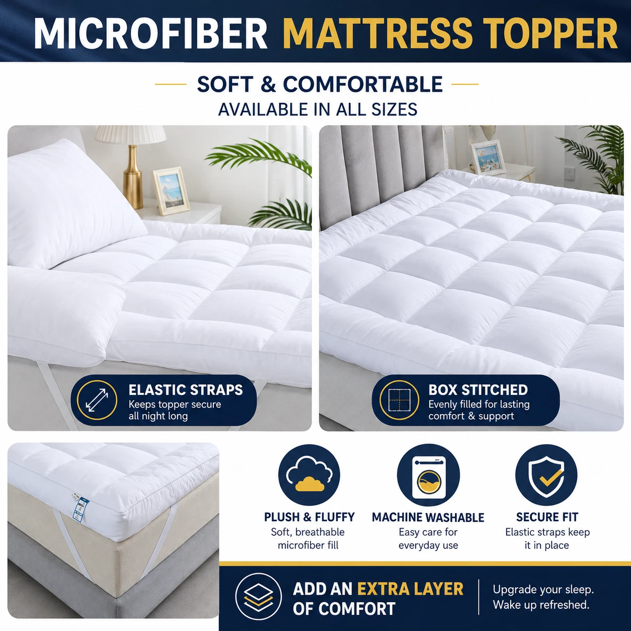 Microfibre Mattress Topper 2"/5cm Luxury Mattress Cover Protector Elastic Corner