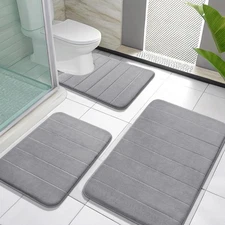 Memory Foam Bath Mat Set 3 Pieces- Super Soft Absorbent Quick Dry Bathroom Ru...