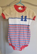 Vintage 90s 18mo Baby One Piece Sports 11 With Stripes And Snaps At Bottom