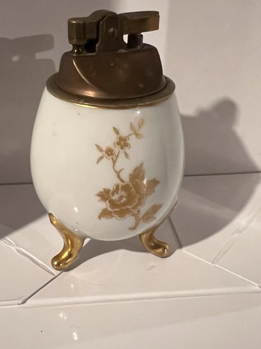 Vintage Royal limoges France 24k Gold Hand Painted Porcelain Table Lighter Flora