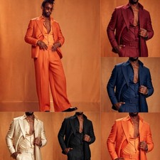 2 Pieces Men Satin Suit Peak Lapel Blazer Wedding Party Formal Slim Fit Outfit