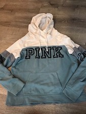 Victorias Secret Pink Hooded Sweatshirt Women  s Size L Large Hoodie Beige Blue