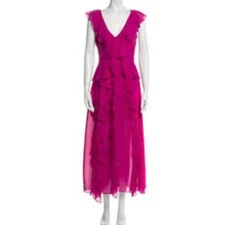 MISA LOS ANGELES Ruffle Maxi Dress Tie Back Feminine Bright Pink Sz L