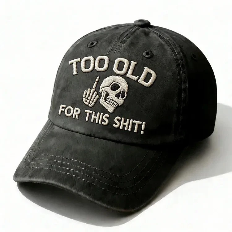 Embroidered Washed Denim Baseball Cap Skull Skeleton