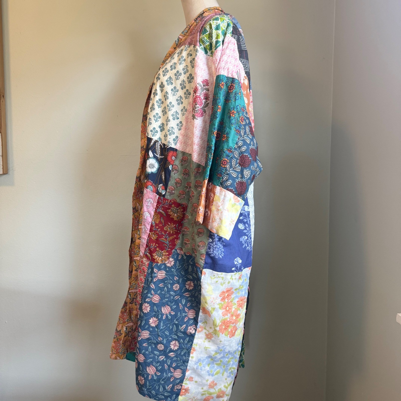 Boho Patchwork Cotton Kimono Robe Duster Block Pr… - image 2