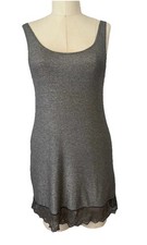 Helena Stuart Only Hearts Shimmery Gray Slip dress With Lace Trim L