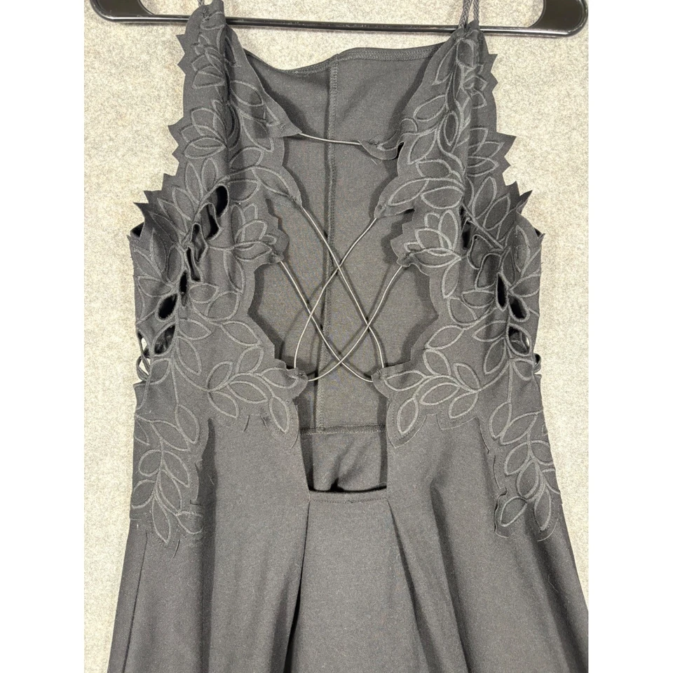 Free People Black Mini Dress Sleeveless Party Cocktail Leaf Cutout Backless - Image 2 of 4