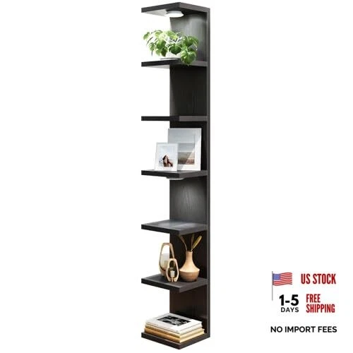 Shelves 7 Tier Wall Mounted Shelf Unit Floating Shelves with LED 1 Black