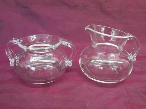Vintage signed STEUBEN crystal Creamer & sugar bowl, handled