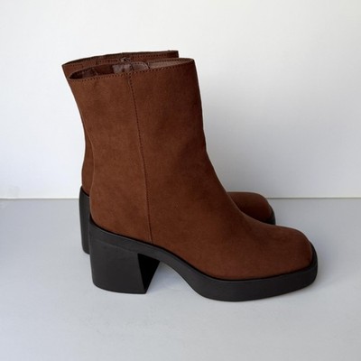 Sun + Stone Boots Womens Size 8 Brown Russet Tiannaaf Ankle Block Heel Side Zip
