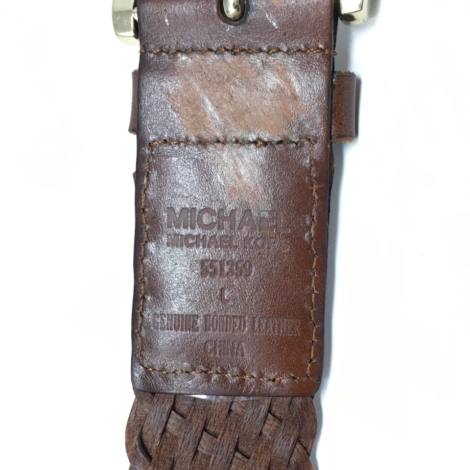 Michael Kors Belt Womens Size Large L Brown Woven Braided Leather Boho Gold Tone - Image 4 of 4