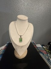 Antique Hand Painted Glass Pendant Rectangle Bar W/Chain