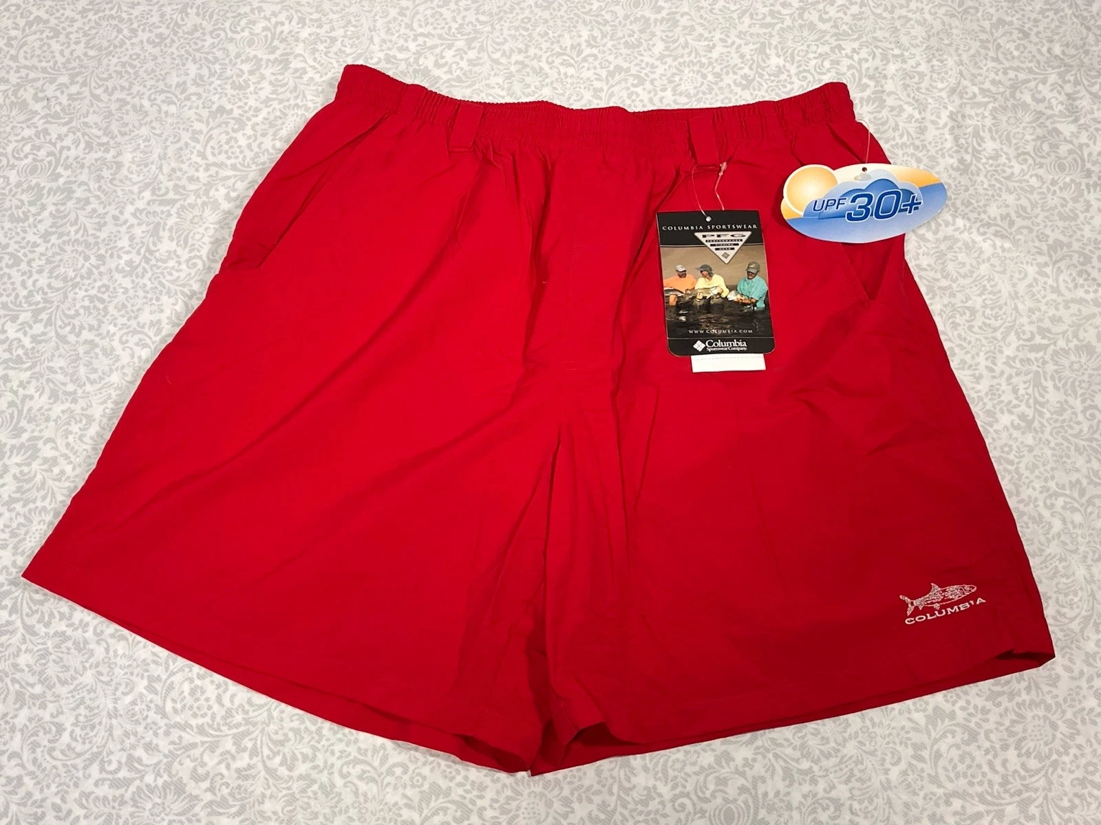 Vtg NWT Columbia Mens Swim Trunks Performance Fishing Sz M SPF 30 Packable Fish