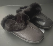 Wonen's Size 6-7 BLACK Slippers LC CONRAD Faux Fur Lined MEMORY FOAM NEW